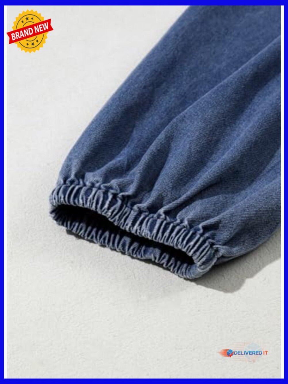 V Neck 3/4 Puff Sleeve Babydoll Denim Dress - Picture 6 of 7